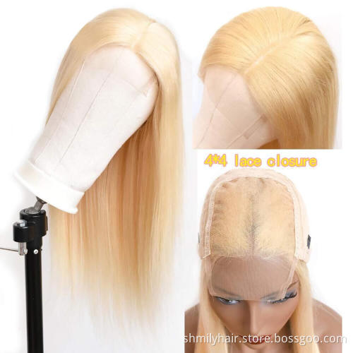 Shmily Wholesale Straight Virgin Cuticle Aligned Hair Blonde 613 Human Hair Lace Front Wigs Glueless Closure Wigs